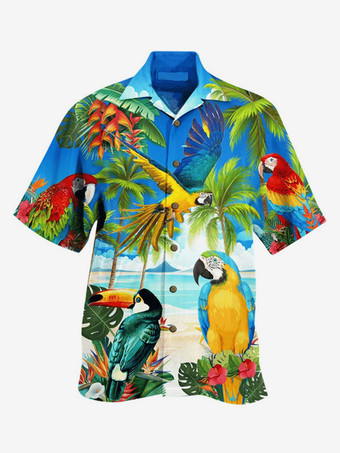 グリーン 男性用カジュアルシャツシックなプリントイエローメンズシャツ