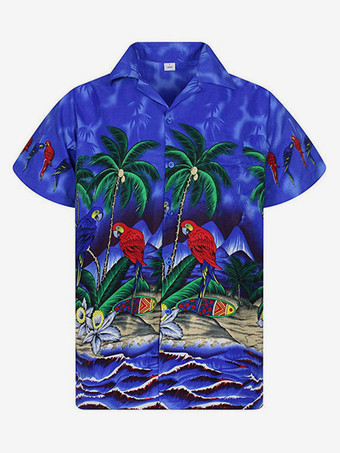 ブルー 男性用カジュアルシャツシックなプリントイエローメンズシャツ