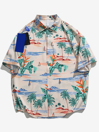 ライト アプリコットメンズ カジュアル シャツ シック プリント ライト アプリコット メンズ シャツ