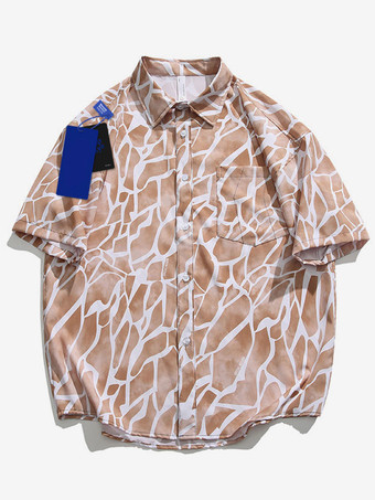 ディープアプリコットメンズ カジュアル シャツ シック プリント ライト アプリコット メンズ シャツ