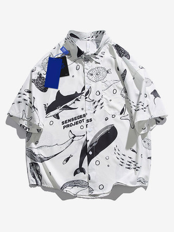 ホワイト メンズ カジュアル シャツ シック プリント ライト アプリコット メンズ シャツ