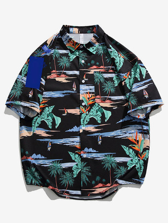 ブラック メンズ カジュアル シャツ シック プリント ライト アプリコット メンズ シャツ