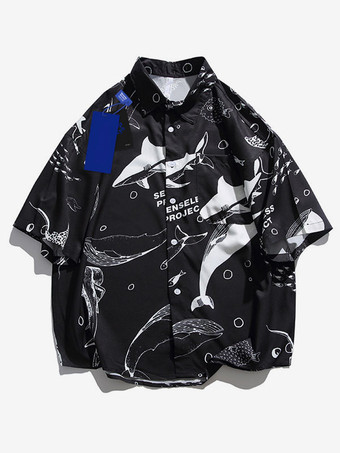 ホワイト＋ブラックメンズ カジュアル シャツ シック プリント ライト アプリコット メンズ シャツ