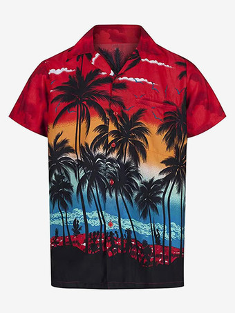 レッド メンズ カジュアル シャツ 快適なプリント ブルー メンズ シャツ