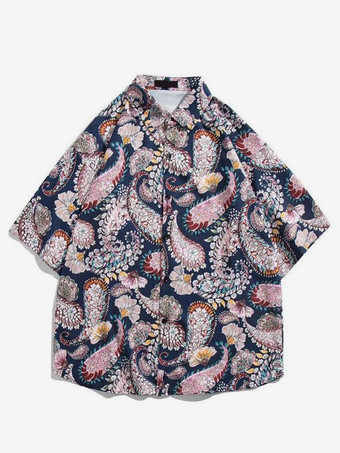 ディープブルーメンズ カジュアル シャツ シック プリント グリーン メンズ シャツ