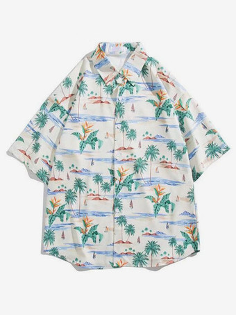 アイボリー メンズ カジュアル シャツ シック プリント グリーン メンズ シャツ