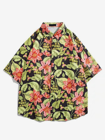 ピンクメンズ カジュアル シャツ シック プリント グリーン メンズ シャツ