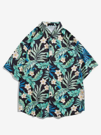 ブラック メンズ カジュアル シャツ シック プリント グリーン メンズ シャツ