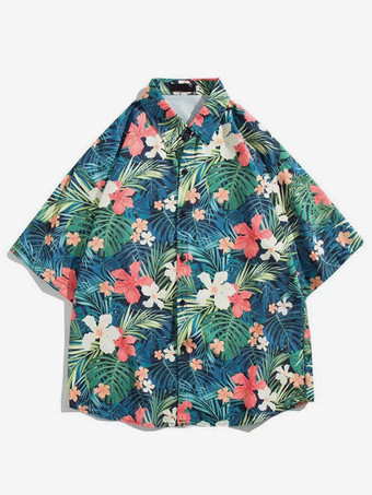 グリーン 男性用カジュアルシャツシックなプリントブラックメンズシャツ