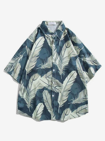 スレートグレー 男性用カジュアルシャツシックなプリントブラックメンズシャツ