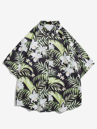 ブラック 男性用カジュアルシャツシックなプリントブラックメンズシャツ