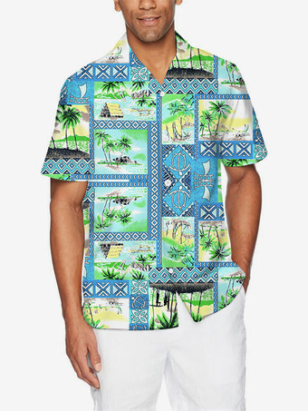 verde Camisa casual para hombre Camisas casuales estampadas azul cielo claro para hombre