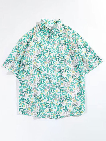 ライトグリーン メンズ カジュアル シャツ 快適なプリント ライト スカイ ブルー メンズ シャツ