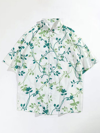 ホワイト メンズ カジュアル シャツ 快適なプリント ライト スカイ ブルー メンズ シャツ