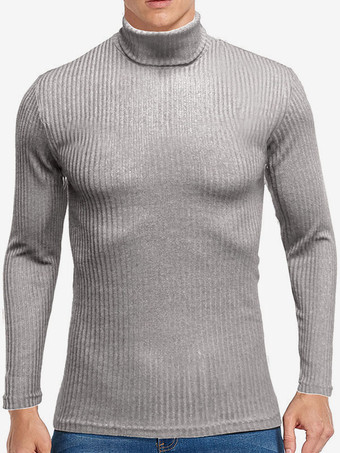 ライトグレー メンズ セーター メンズ プルオーバー ニット ハイカラー 秋 ホワイト ハンター グリーン