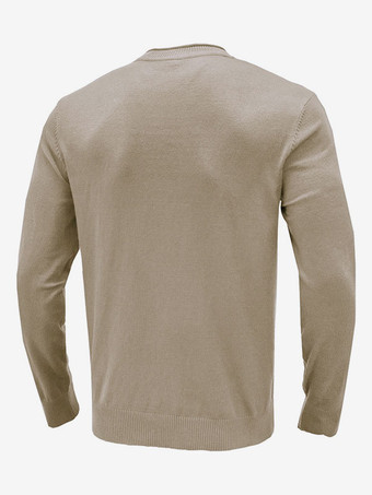 メンズ セーター メンズ プルオーバー ニット ジュエル ネック 秋 ホワイト カーキ