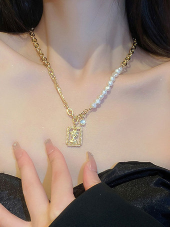 ウェディング ネックレス ゴールド キュービック ジルコニア 16-18 インチ ウェディング ネックレス