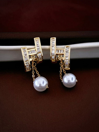 ウェディング イヤリング イミテーション パール キュービック ジルコニア メタル ピアス ブライダル ジュエリー
