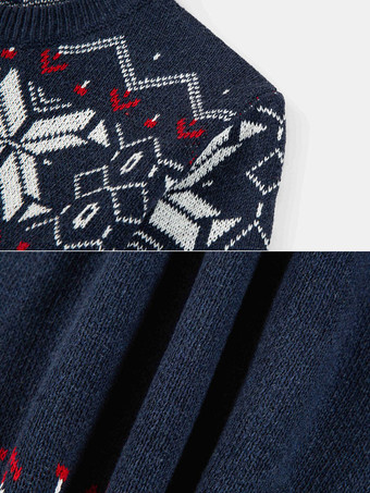 メンズ セーター メンズ プルオーバー ニットウェア ジュエル ネック 幾何学模様 春 ダークネイビー ダークネイビー