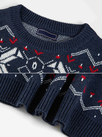 メンズ セーター メンズ プルオーバー ニットウェア ジュエル ネック 幾何学模様 春 ダークネイビー ダークネイビー