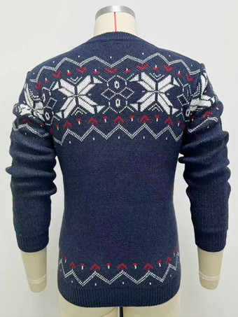 メンズ セーター メンズ プルオーバー ニットウェア ジュエル ネック 幾何学模様 春 ダークネイビー ダークネイビー