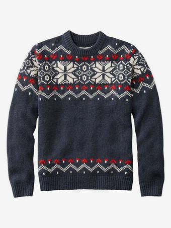 メンズ セーター メンズ プルオーバー ニットウェア ジュエル ネック 幾何学模様 春 ダークネイビー ダークネイビー