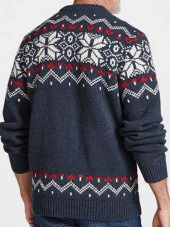 メンズ セーター メンズ プルオーバー ニットウェア ジュエル ネック 幾何学模様 春 ダークネイビー ダークネイビー