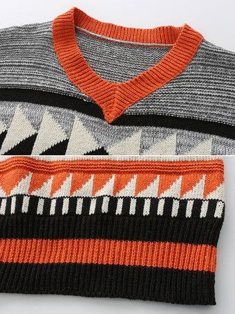 メンズ セーター メンズ プルオーバー ニットウェア V ネック 幾何学模様 冬 レッド レッド