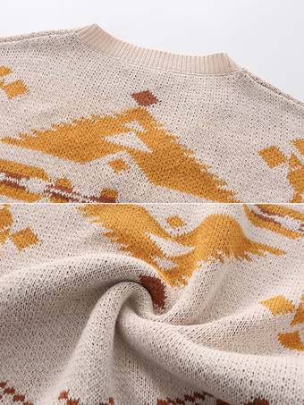 メンズ セーター メンズ プルオーバー ニットウェア V ネック 幾何学模様 冬 アプリコット アプリコット