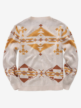 メンズ セーター メンズ プルオーバー ニットウェア V ネック 幾何学模様 冬 アプリコット アプリコット