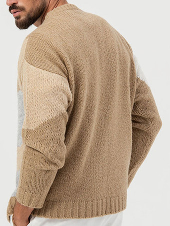 メンズ セーター メンズ プルオーバー ニット ジュエルネック 春 カーキ カーキ