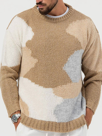 メンズ セーター メンズ プルオーバー ニット ジュエルネック 春 カーキ カーキ