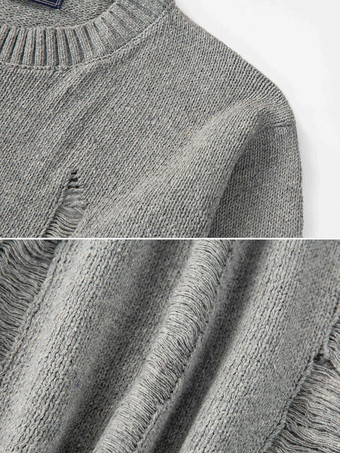 メンズセーター メンズプルオーバーニット ジュエルネック 春 グレー グレー