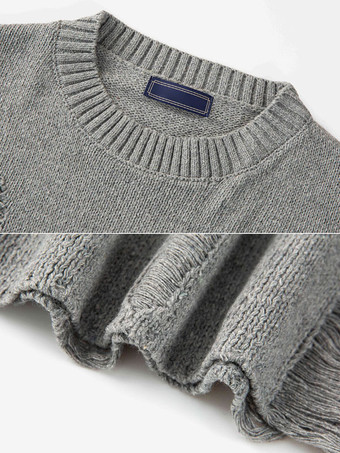 メンズセーター メンズプルオーバーニット ジュエルネック 春 グレー グレー