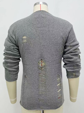 メンズセーター メンズプルオーバーニット ジュエルネック 春 グレー グレー
