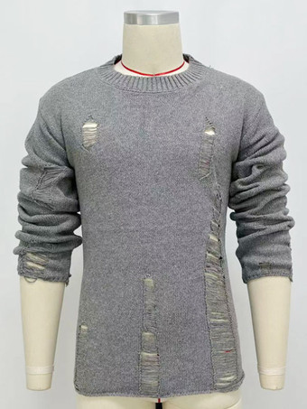 メンズセーター メンズプルオーバーニット ジュエルネック 春 グレー グレー