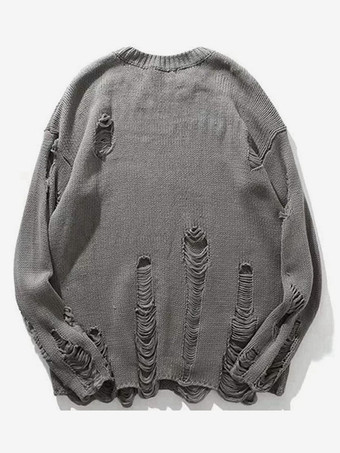 グレイメンズセーター メンズプルオーバーニット ジュエルネック 春 グレー グレー