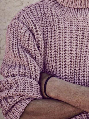 メンズ セーター メンズ プルオーバー ニット ハイカラー 春 ピンク ピンク