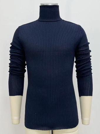 メンズ セーター メンズ プルオーバー ニット ハイカラー 秋 ダークネイビー ダークネイビー