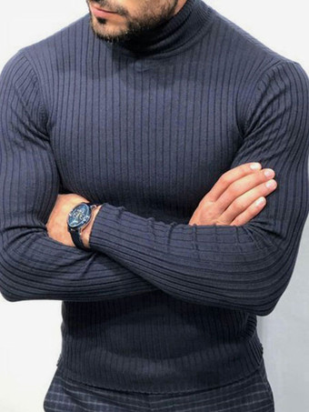 メンズ セーター メンズ プルオーバー ニット ハイカラー 秋 ダークネイビー ダークネイビー
