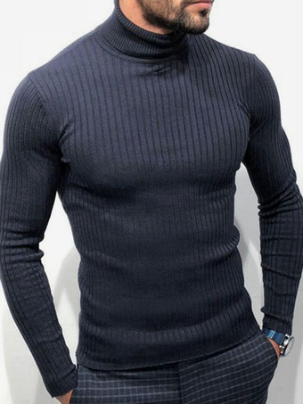 ダークネイビーメンズ セーター メンズ プルオーバー ニット ハイカラー 秋 ダークネイビー ダークネイビー