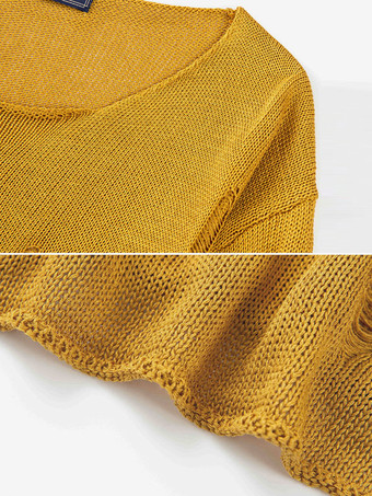 メンズ セーター メンズ プルオーバー ニットウェア ジュエル ネック 冬 イエロー イエロー