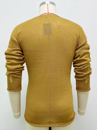 メンズ セーター メンズ プルオーバー ニットウェア ジュエル ネック 冬 イエロー イエロー
