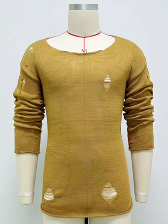 メンズ セーター メンズ プルオーバー ニットウェア ジュエル ネック 冬 イエロー イエロー