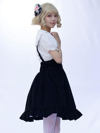 アイドル服ロリータSKエンジェルビーツ花柄黒フリルロリータスカート