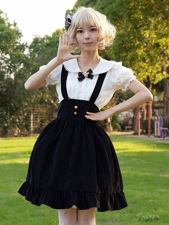 ブラック アイドル服ロリータSKエンジェルビーツ花柄黒フリルロリータスカート