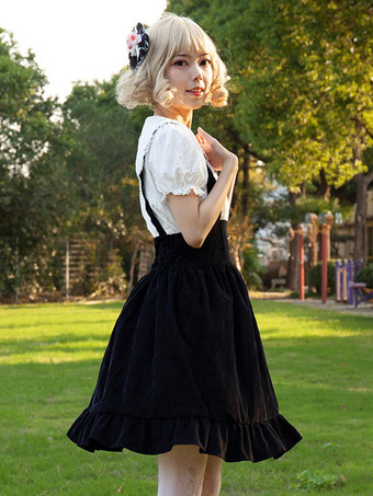 アイドル服ロリータSKエンジェルビーツ花柄黒フリルロリータスカート