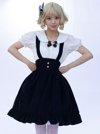 アイドル服ロリータSKエンジェルビーツ花柄黒フリルロリータスカート