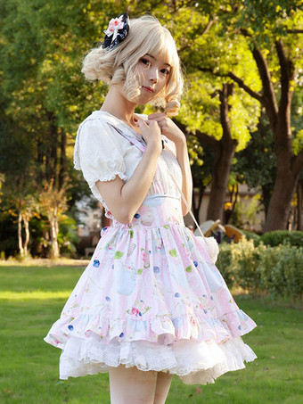 原宿ファッションロリータSK花柄ソフトピンクフリルロリータスカート