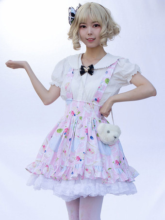 原宿ファッションロリータSK花柄ソフトピンクフリルロリータスカート